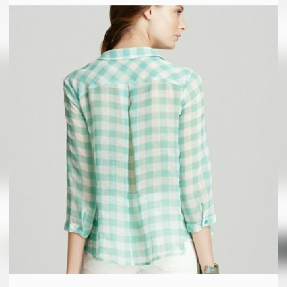 Free People Spring Green Check Crop Button Down Top - Picture 6 of 6